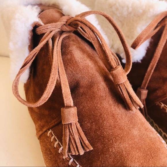 ANDREA GOMEZ Brown Suede Shearling Mocassins Sz 38 - Picture 8 of 10